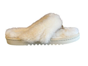 Fireside by Dearfoams Genuine Shearling Fluff Slippers White 9